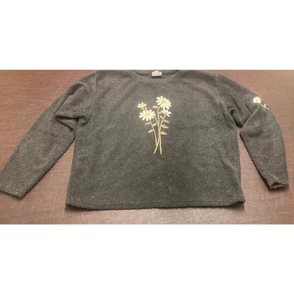 Vintage Y2K Cal Cru Terry Knit Embroidered White Daisies Crew Neck Made USA L/XL - Picture 1 of 7